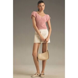 Anthropologie Maeve Puff-Sleeve V-Neck Sweater Tee